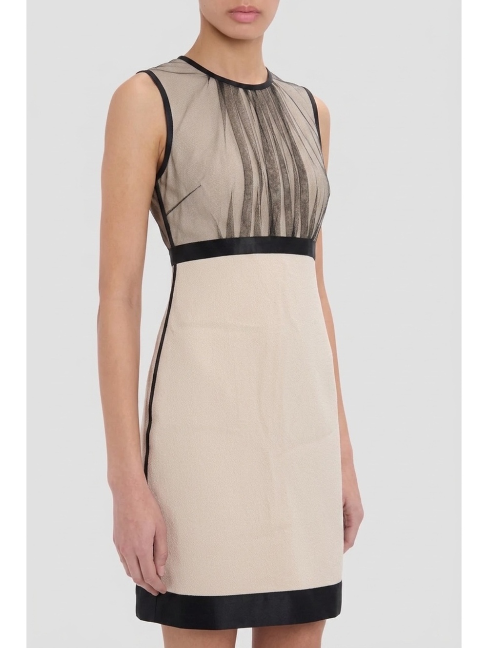 Lida Baday Canadian Cream & Black Illusion Sheath Cocktail Dress Size 8 EUC